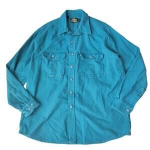 Cabelas Cotton Long Sleeve Button Up Ocean Blue Size XL Tall